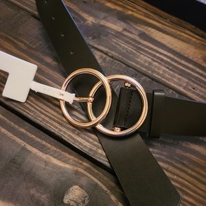 Black Gold Faux Leather Double Ring Metal Belt